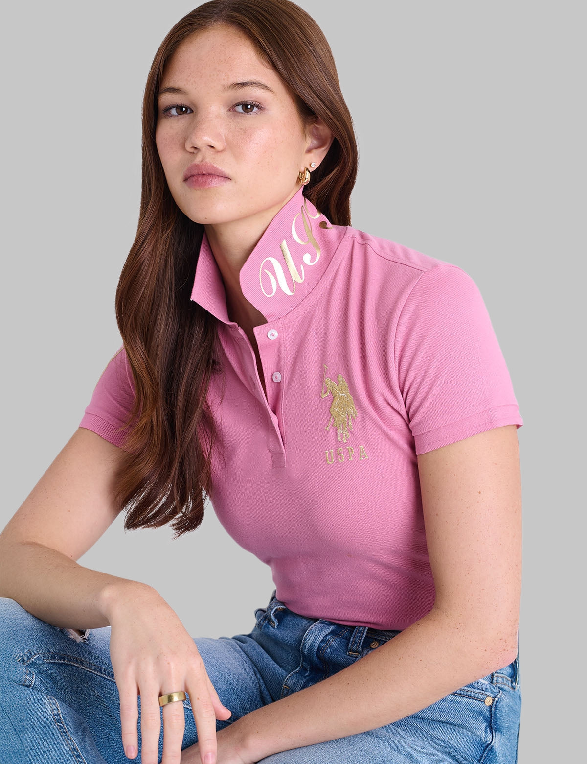 USPA METALLIC PRINT POLO SHIRT