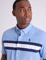 SHORT SLEEVE CHEST STRIPE SLUB CHAMBRAY SHIRT Serial 11H0267-WK00A