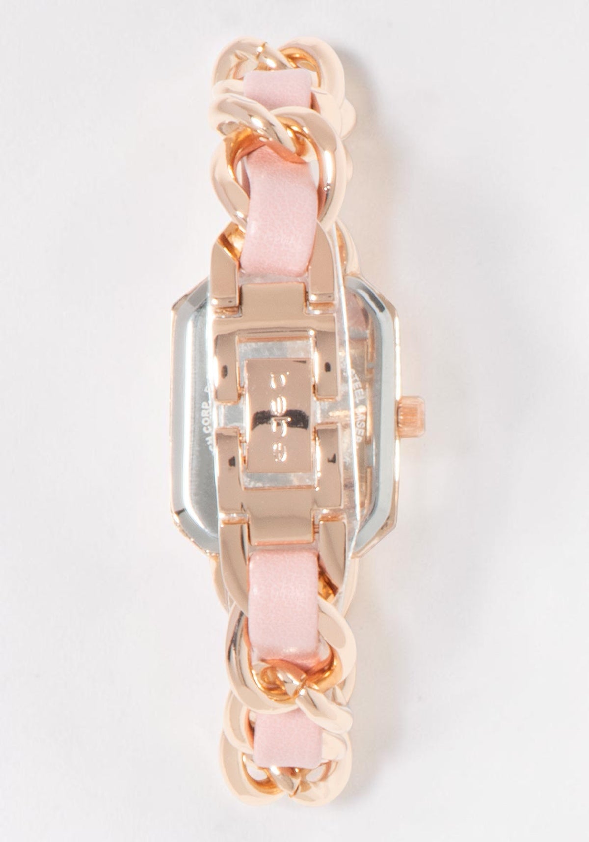 Baby Pink Strap and Rosegold Metal Chain Link Bracelet Watch